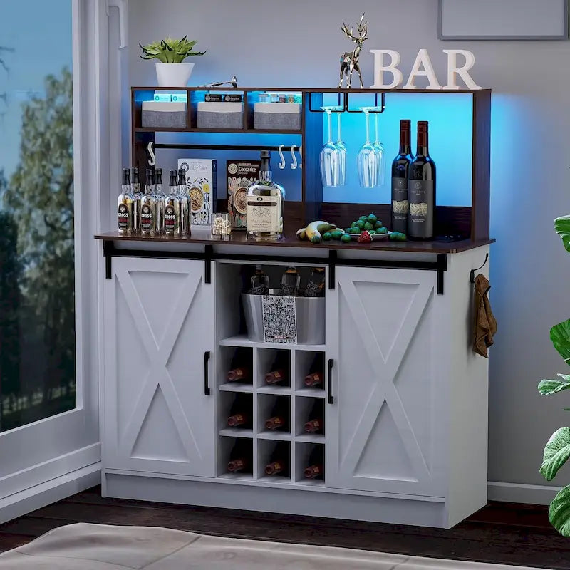 47-Inch Coffee Bar Sideboard Buffet Cabinet with 20-Color LED Lighting and 6.5FT Power Outlet 10