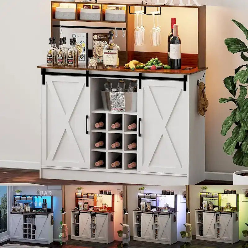 47-Inch Coffee Bar Sideboard Buffet Cabinet with 20-Color LED Lighting and 6.5FT Power Outlet 2