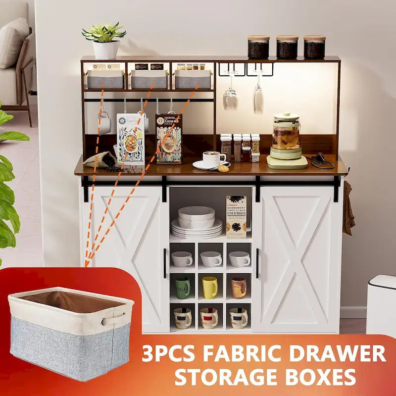 47-Inch Coffee Bar Sideboard Buffet Cabinet with 20-Color LED Lighting and 6.5FT Power Outlet 3
