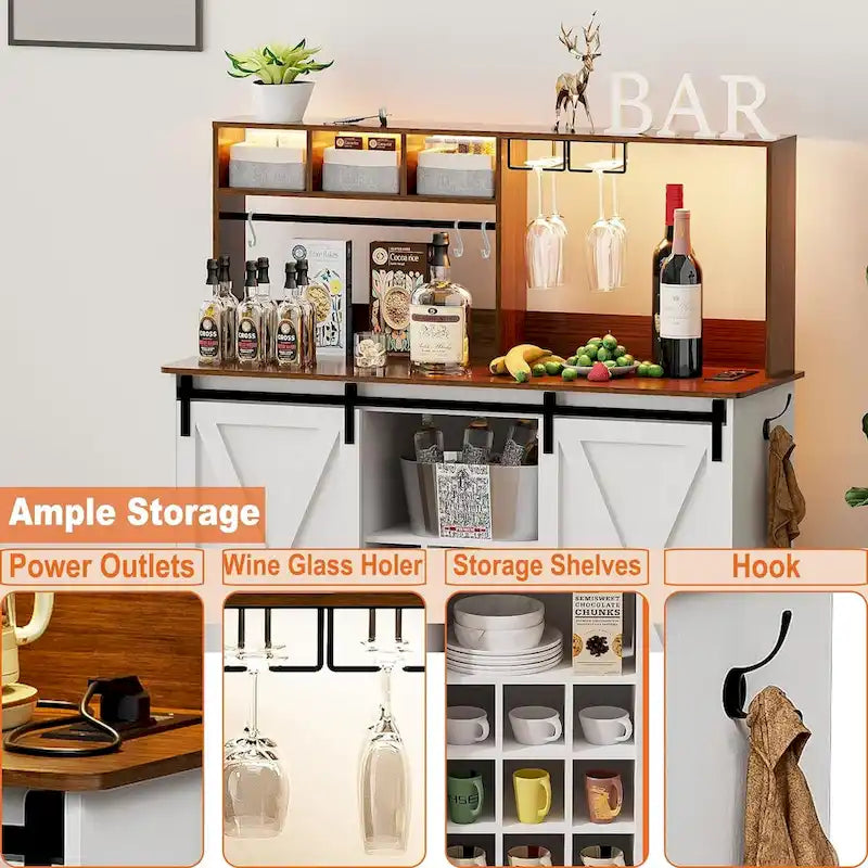 47-Inch Coffee Bar Sideboard Buffet Cabinet with 20-Color LED Lighting and 6.5FT Power Outlet 4