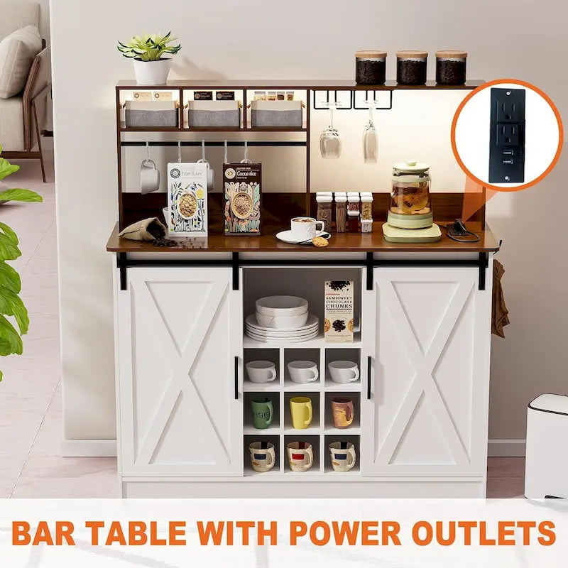 47-Inch Coffee Bar Sideboard Buffet Cabinet with 20-Color LED Lighting and 6.5FT Power Outlet 5