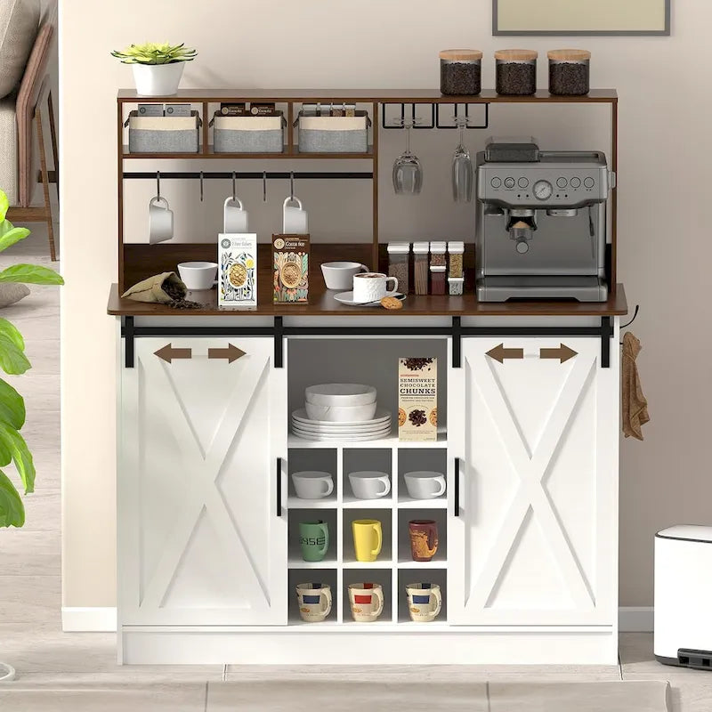47-Inch Coffee Bar Sideboard Buffet Cabinet with 20-Color LED Lighting and 6.5FT Power Outlet 6