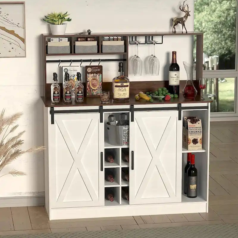 47-Inch Coffee Bar Sideboard Buffet Cabinet with 20-Color LED Lighting and 6.5FT Power Outlet 7