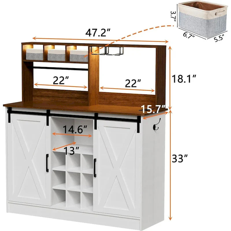 47-Inch Coffee Bar Sideboard Buffet Cabinet with 20-Color LED Lighting and 6.5FT Power Outlet 8