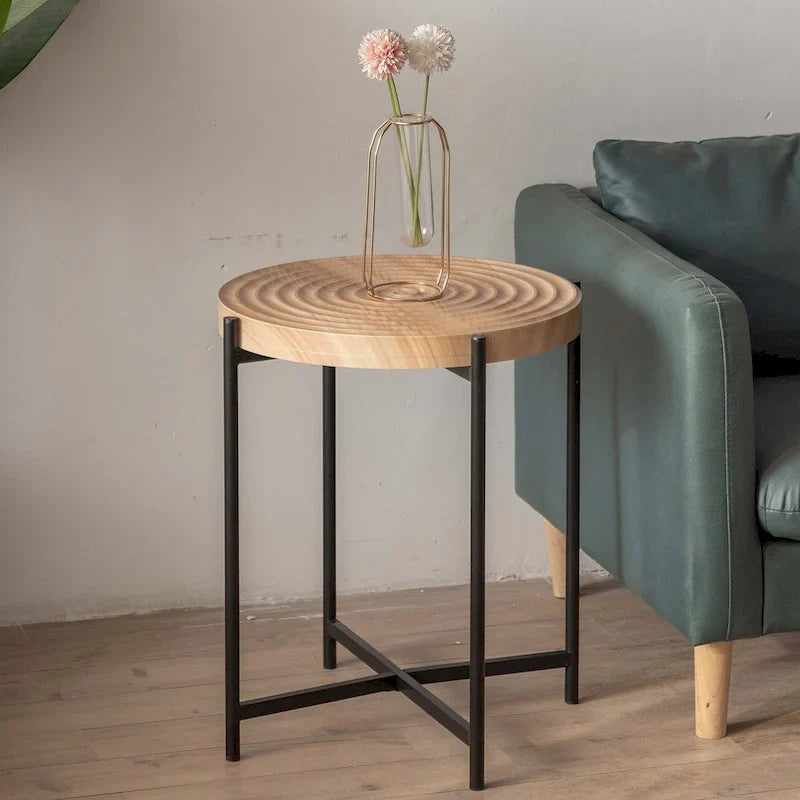 Contemporary Round Coffee Table with Cross-Leg Metal Base and Threaded Design 2