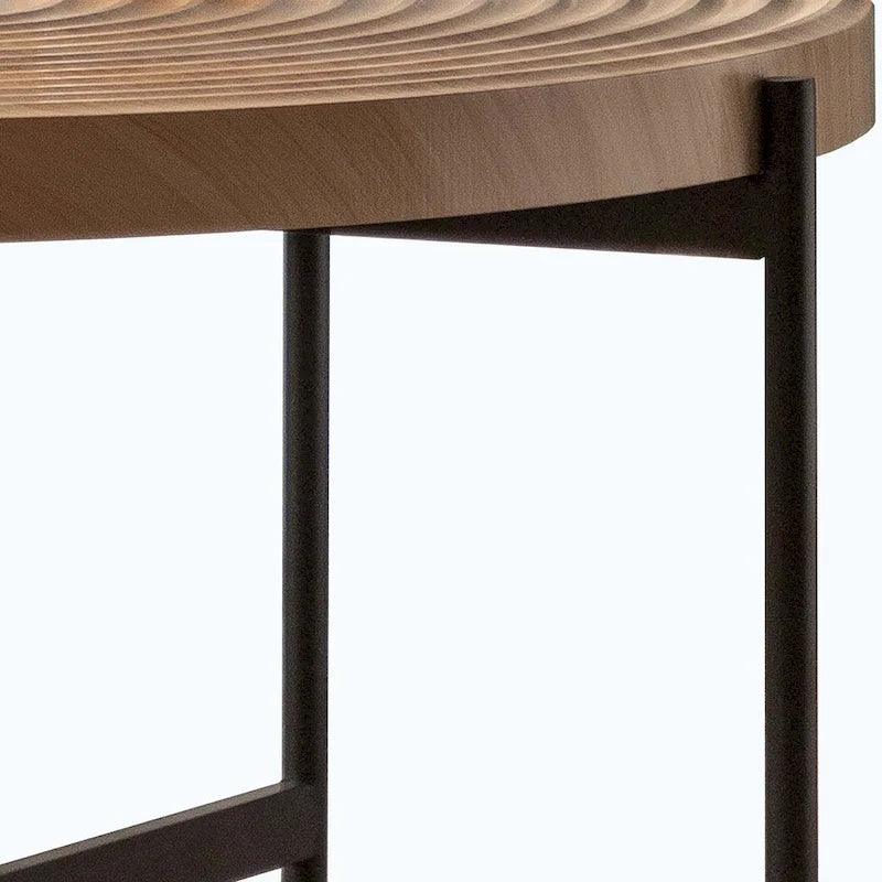 Contemporary Round Coffee Table with Cross-Leg Metal Base and Threaded Design 7