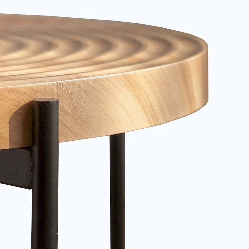Contemporary Round Coffee Table with Cross-Leg Metal Base and Threaded Design 9