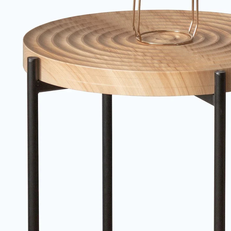 Contemporary Round Coffee Table with Cross-Leg Metal Base and Threaded Design 17