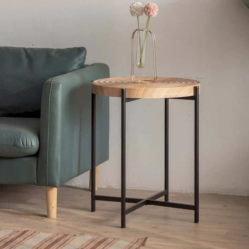 Contemporary Round Coffee Table with Cross-Leg Metal Base and Threaded Design 20