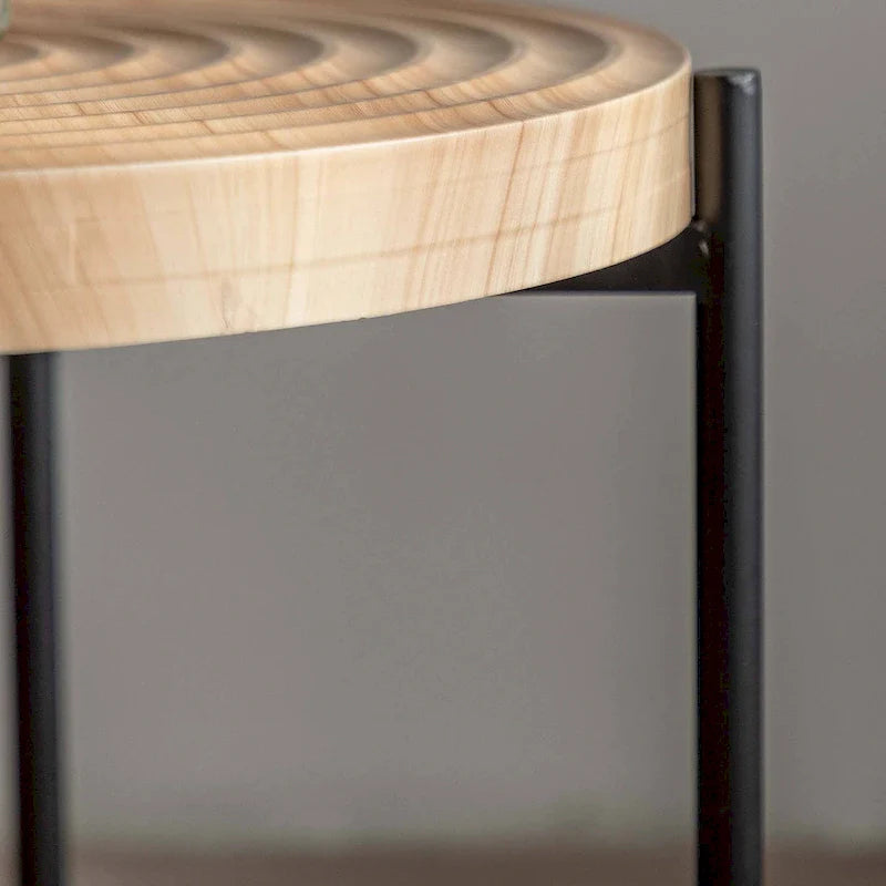 Contemporary Round Coffee Table with Cross-Leg Metal Base and Threaded Design 25