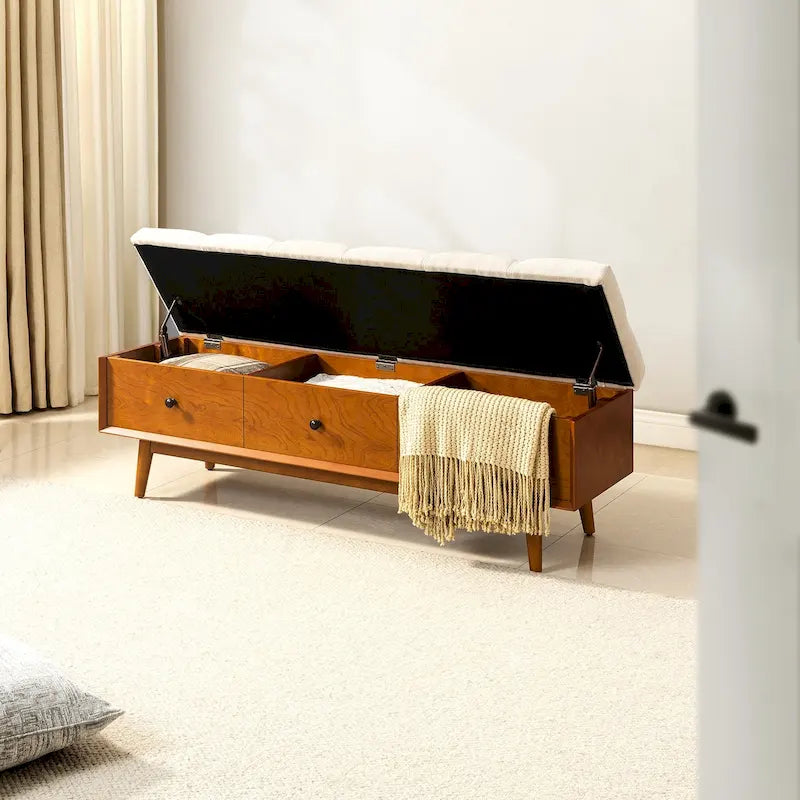 Dolly Mid-Century Tufted Storage Bench with Unique 45-Degree Splicing Design by HULALA HOME 18