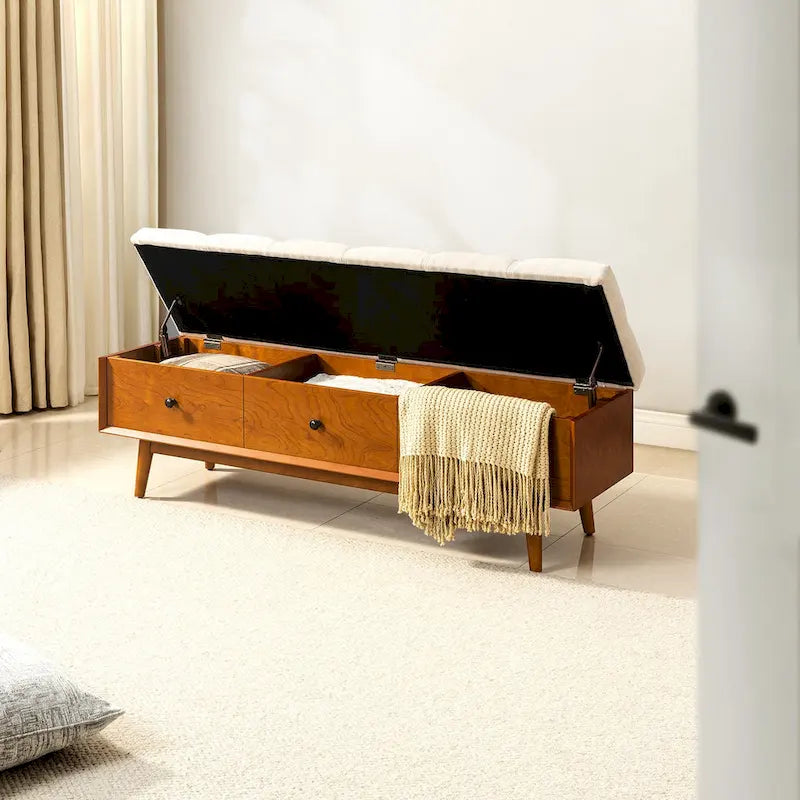Dolly Mid-Century Tufted Storage Bench with Unique 45-Degree Splicing Design by HULALA HOME 1