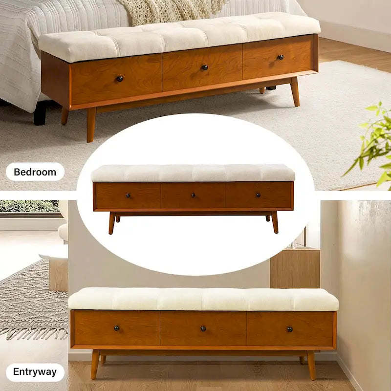Dolly Mid-Century Tufted Storage Bench with Unique 45-Degree Splicing Design by HULALA HOME 3