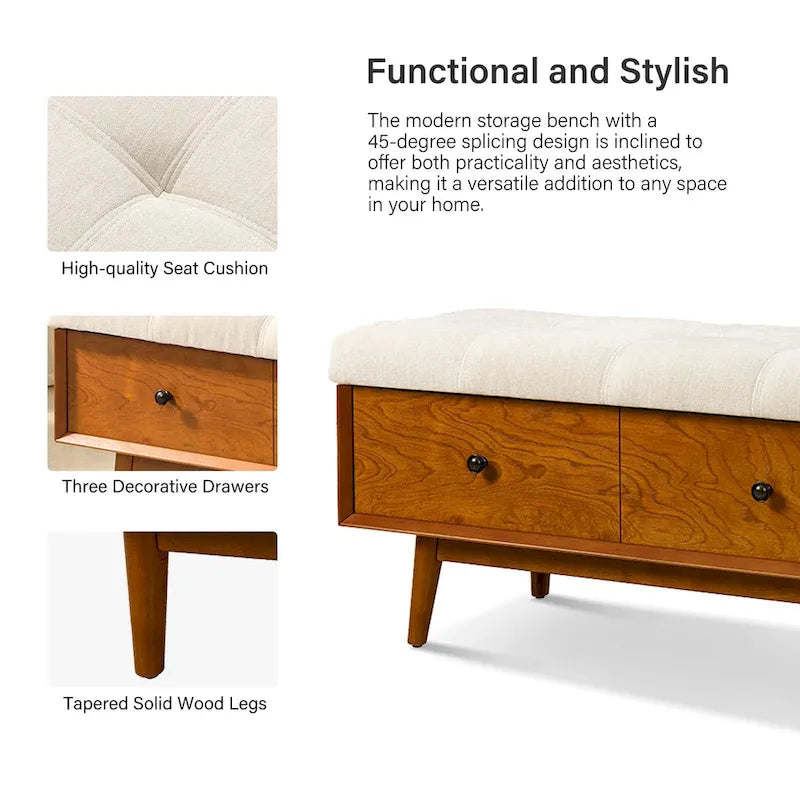 Dolly Mid-Century Tufted Storage Bench with Unique 45-Degree Splicing Design by HULALA HOME 4