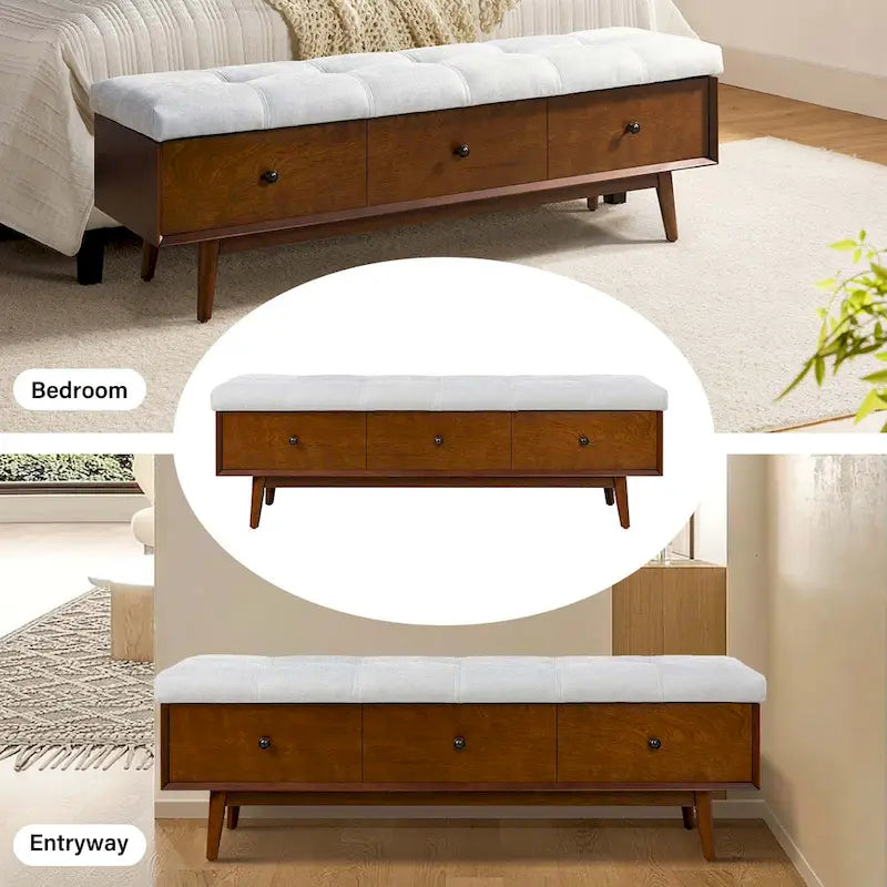 Dolly Mid-Century Tufted Storage Bench with Unique 45-Degree Splicing Design by HULALA HOME 11