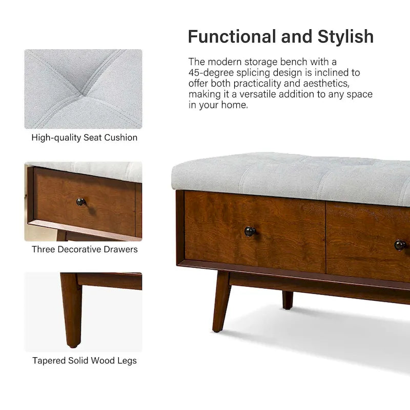 Dolly Mid-Century Tufted Storage Bench with Unique 45-Degree Splicing Design by HULALA HOME 12
