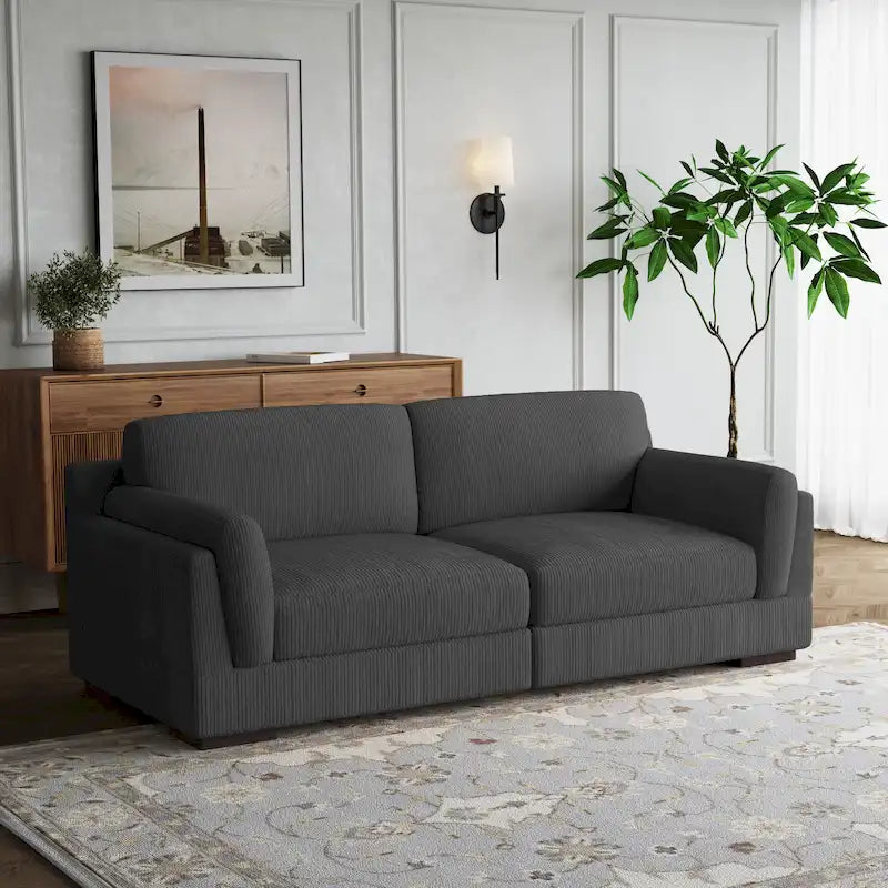 Contemporary 90-Inch Deep Seat Corduroy Loveseat 40