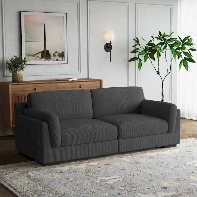 Contemporary 90-Inch Deep Seat Corduroy Loveseat 4