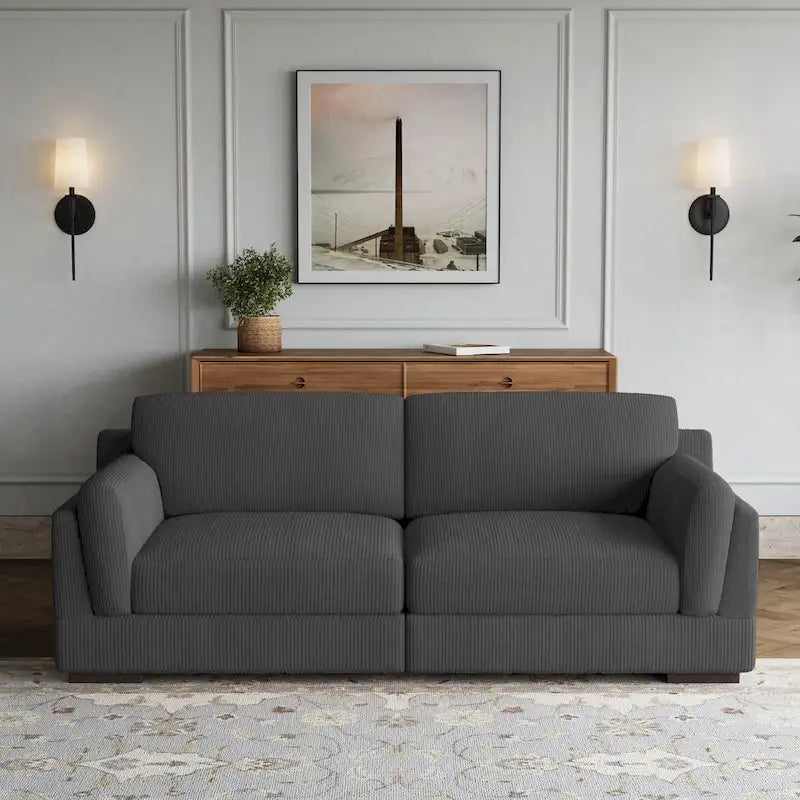 Contemporary 90-Inch Deep Seat Corduroy Loveseat 6