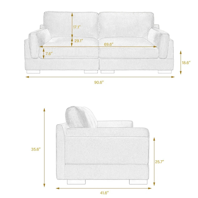 Contemporary 90-Inch Deep Seat Corduroy Loveseat 17