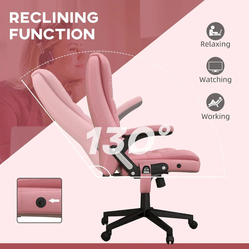 HOMCOM High Back Massage Office Chair with 6 Vibration Points and Heated Recline - PU Leather Computer Chair 6