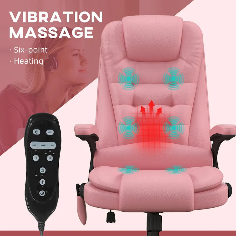 HOMCOM High Back Massage Office Chair with 6 Vibration Points and Heated Recline - PU Leather Computer Chair 7