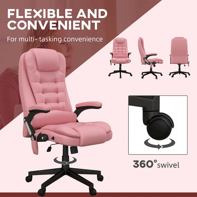 HOMCOM High Back Massage Office Chair with 6 Vibration Points and Heated Recline - PU Leather Computer Chair 8