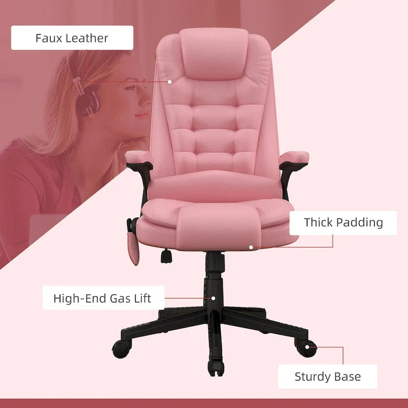 HOMCOM High Back Massage Office Chair with 6 Vibration Points and Heated Recline - PU Leather Computer Chair 9