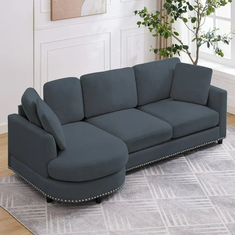 Mixoy Contemporary Minimalist Curved L-Shaped Sectional Sofa with Chaise - Luxurious Upholstered Design, Dimensions: 41.3in x 89in x 31.8in 10