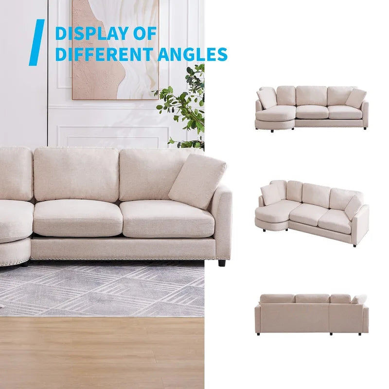 L Shape Sectional Sofa with Chaise and Cushioned Seating