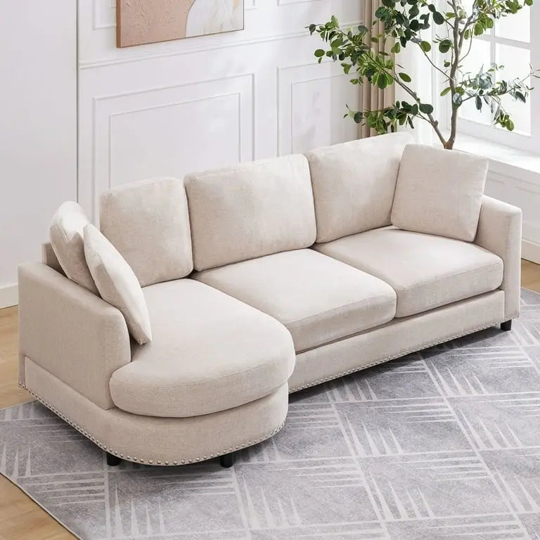 Mixoy Contemporary Minimalist Curved L-Shaped Sectional Sofa with Chaise - Luxurious Upholstered Design, Dimensions: 41.3in x 89in x 31.8in 5