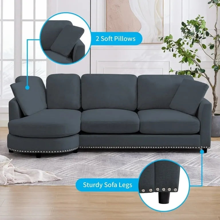 Mixoy Contemporary Minimalist Curved L-Shaped Sectional Sofa with Chaise - Luxurious Upholstered Design, Dimensions: 41.3in x 89in x 31.8in 7