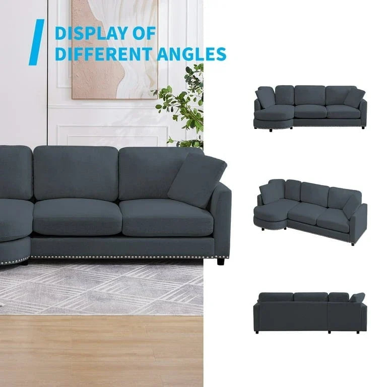 Mixoy Contemporary Minimalist Curved L-Shaped Sectional Sofa with Chaise - Luxurious Upholstered Design, Dimensions: 41.3in x 89in x 31.8in 9