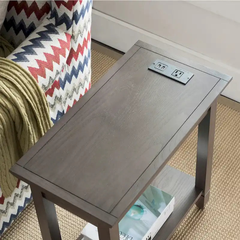 Leick Home Rustic Slate Side Table Featuring USB-C Charging Port 4