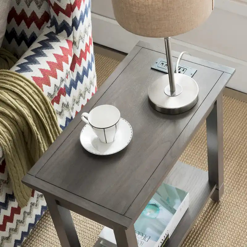 Leick Home Rustic Slate Side Table Featuring USB-C Charging Port 5