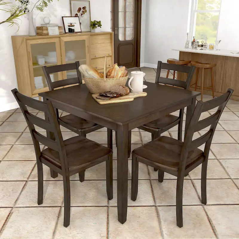 Denhour DH Basic Traditional Solid Wood 5-Piece Dining Set 27