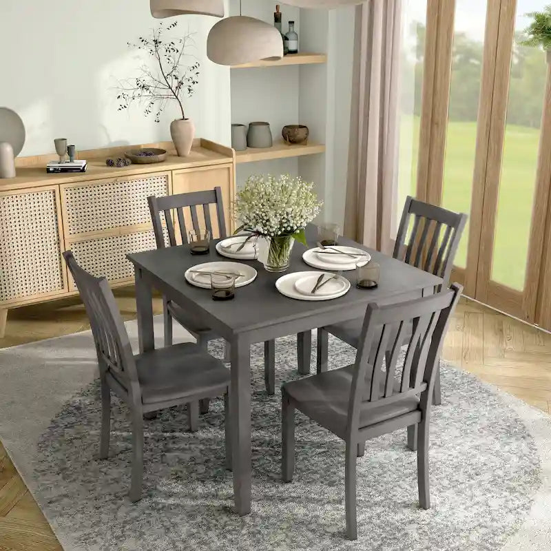 Denhour DH Basic Traditional Solid Wood 5-Piece Dining Set 29