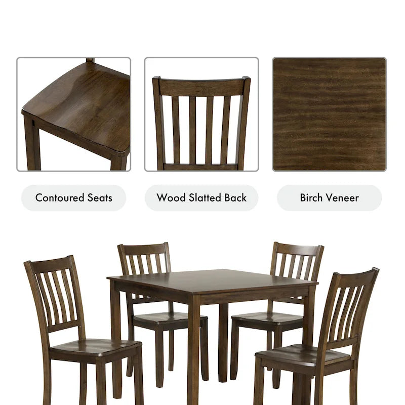 Denhour DH Basic Traditional Solid Wood 5-Piece Dining Set 4