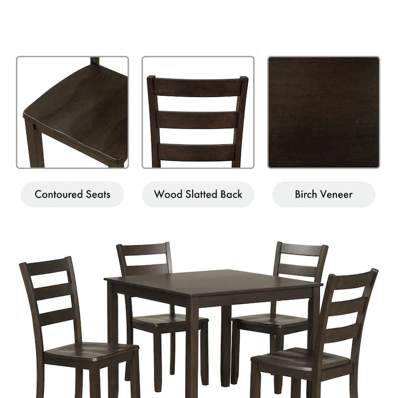 Denhour DH Basic Traditional Solid Wood 5-Piece Dining Set 5