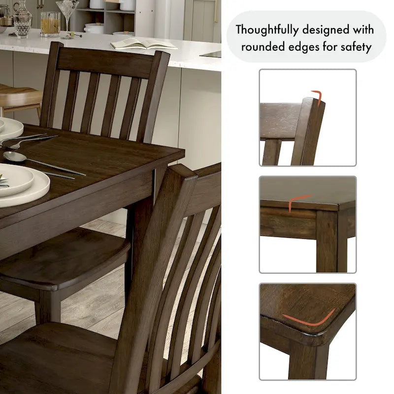 Denhour DH Basic Traditional Solid Wood 5-Piece Dining Set 6