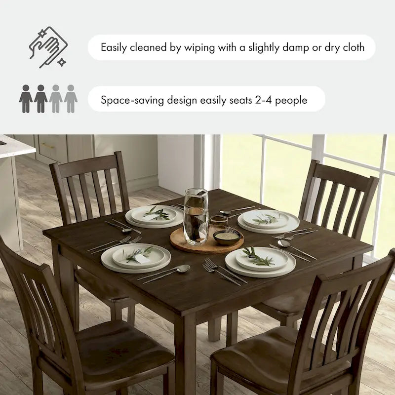 Denhour DH Basic Traditional Solid Wood 5-Piece Dining Set 7
