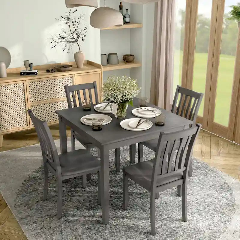 Denhour DH Basic Traditional Solid Wood 5-Piece Dining Set 14