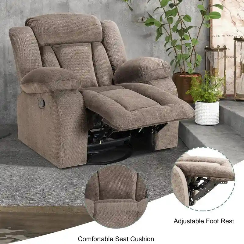 Swivel Rocking Recliner Chair with Adjustable Footrest and Padded Cushion 37