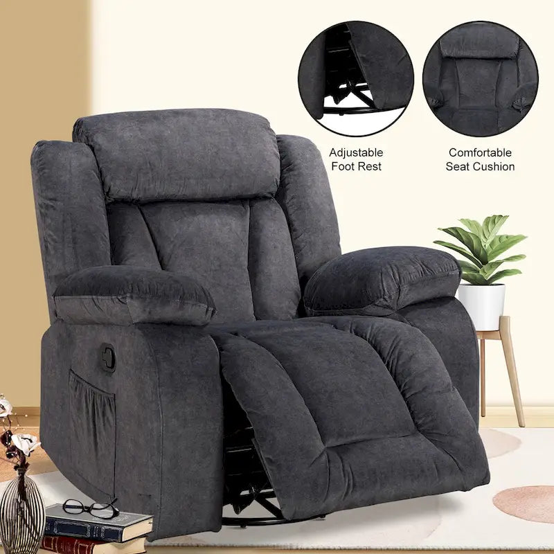 Swivel Rocking Recliner Chair with Adjustable Footrest and Padded Cushion 3