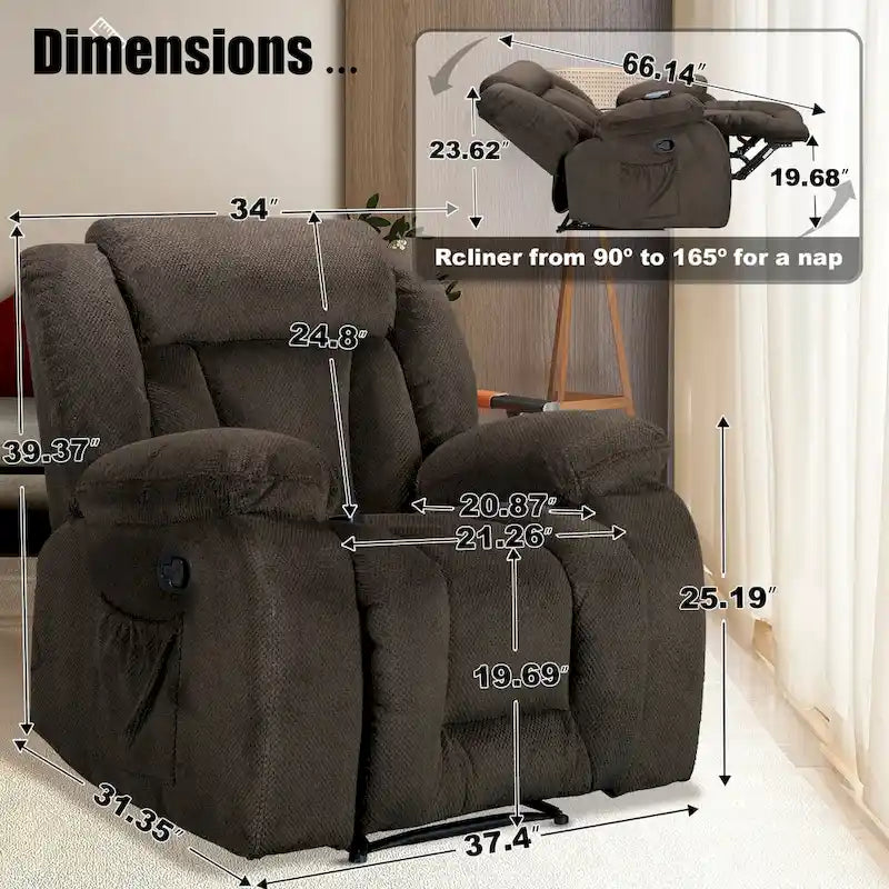 Swivel Rocking Recliner Chair with Adjustable Footrest and Padded Cushion 8
