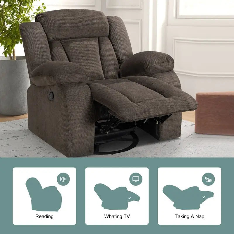 Swivel Rocking Recliner Chair with Adjustable Footrest and Padded Cushion 9
