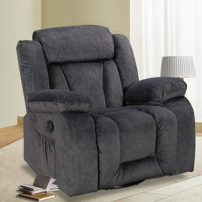 Swivel Rocking Recliner Chair with Adjustable Footrest and Padded Cushion 14