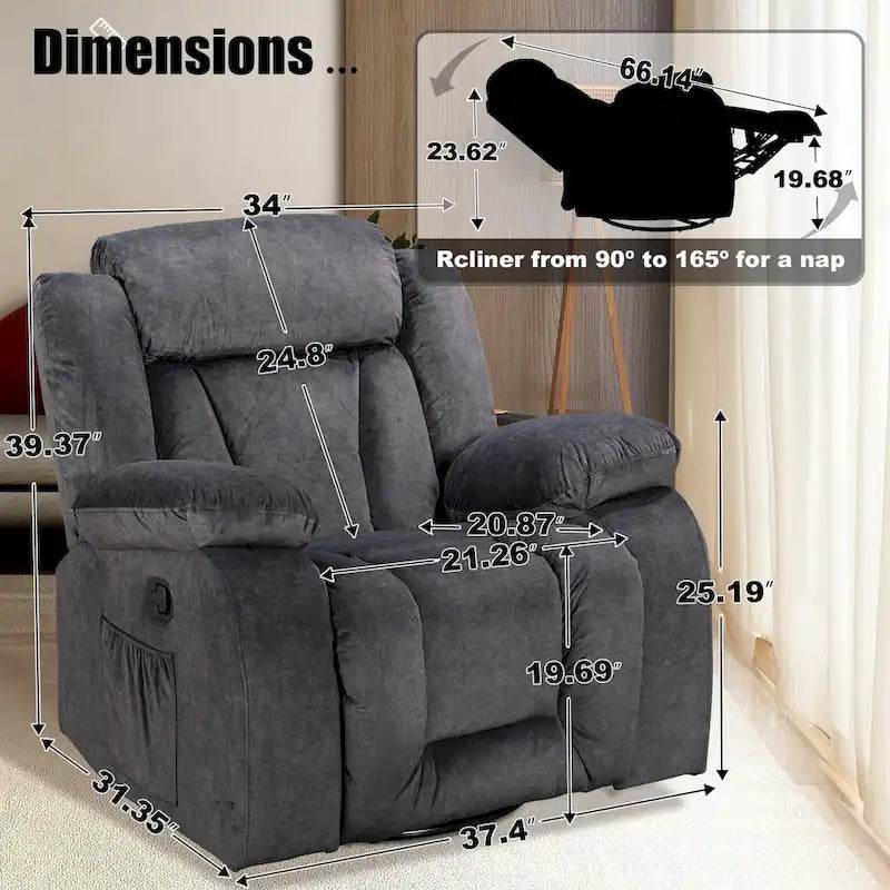 Swivel Rocking Recliner Chair with Adjustable Footrest and Padded Cushion 15