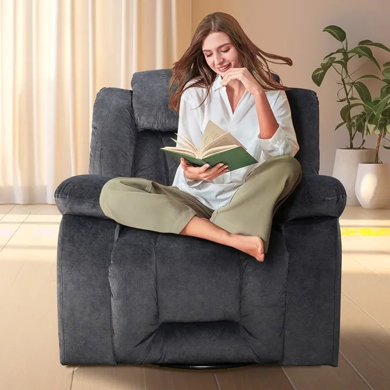 Swivel Rocking Recliner Chair with Adjustable Footrest and Padded Cushion 19
