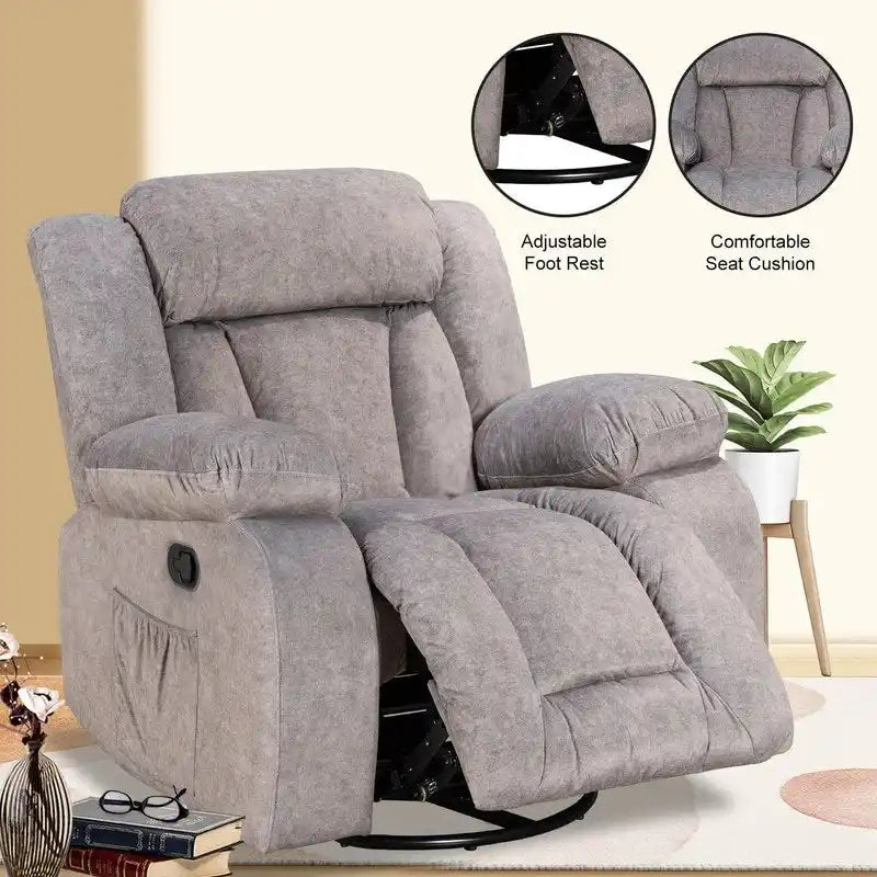 Swivel Rocking Recliner Chair with Adjustable Footrest and Padded Cushion 21